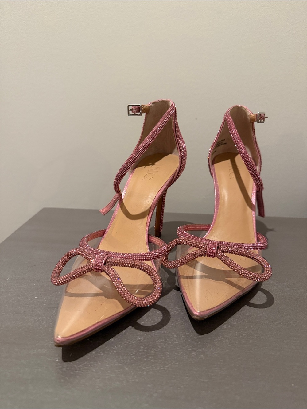 INC International Concepts Pink Crystal Bow Ankle-Strap Pointed Heels